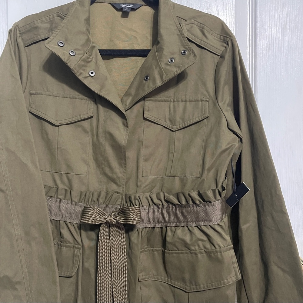 Vera Wang Military Army Green 4 Pocket Utility Jacket with Bow Front Tie Medium - Picture 4 of 9